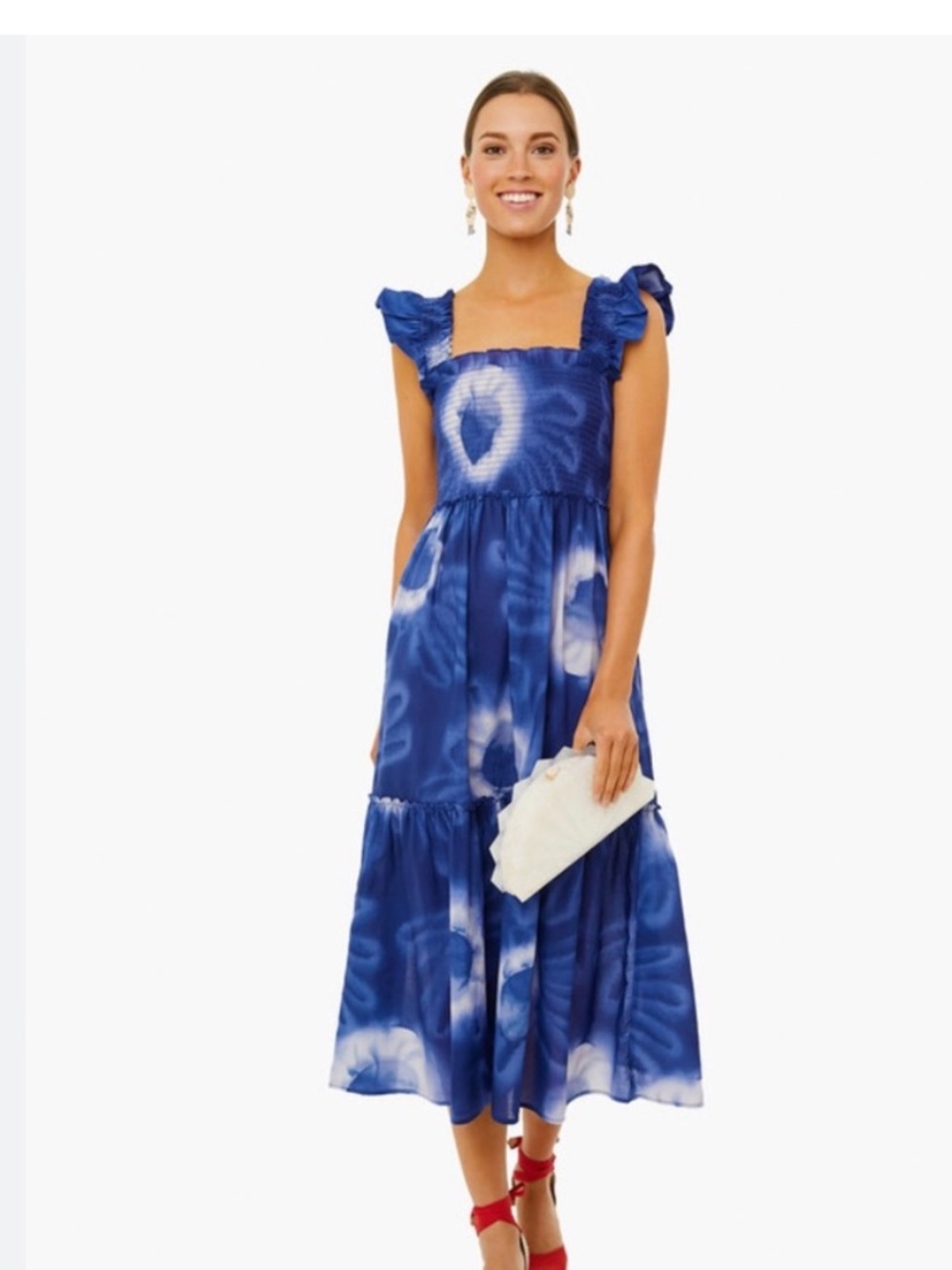 Tuckernuck Rory Blue Tie Dye Smocked Midi Tiered Dress